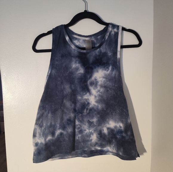 Glyder Tops - Glyder Blue and White Sleeveless Crop Tank Top